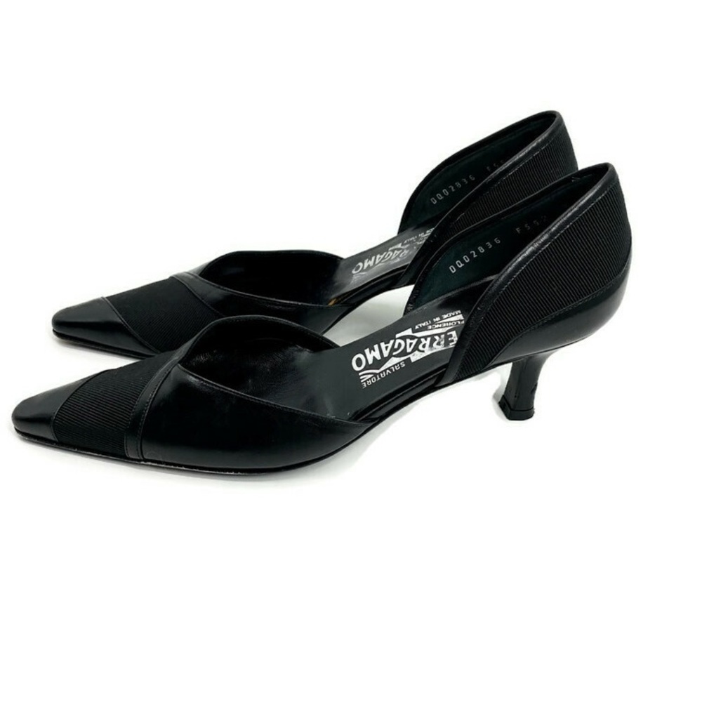 SALVATORE FERRAGAMO Vintage Leather D'Orsay Black Kitten Heel Pump Size 7